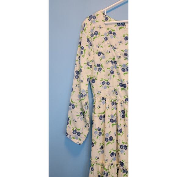Sweet Baby Jamie Ivory Floral Print Tiered 3/4 Sleeve Midi Dress Size Medium - Picture 7 of 15